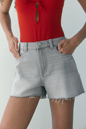 Grey Raw Hem Denim Shorts