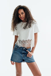 Denim Mini Skirt Raw Hem