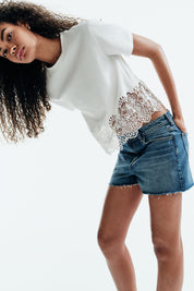 Denim Mini Skirt Raw Hem