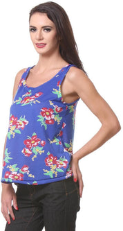 KOTTY Casual Sleeveless Floral Print Women Blue Top 