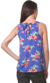 KOTTY Casual Sleeveless Floral Print Women Blue Top 