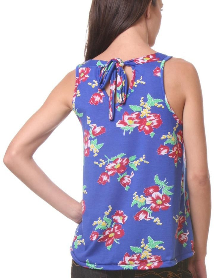KOTTY Casual Sleeveless Floral Print Women Blue Top 