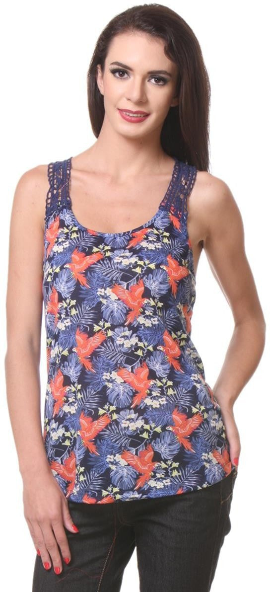 KOTTY Casual Sleeveless Printed Women Blue Top 