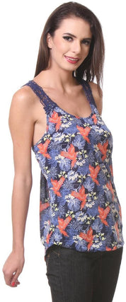 KOTTY Casual Sleeveless Printed Women Blue Top 