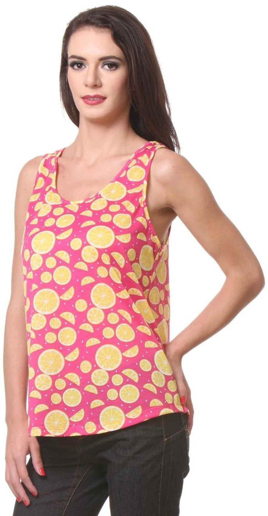 Kotty Women's Pink Lemon Print Sleeveless Casual Tank Top