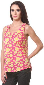 Kotty Women's Pink Lemon Print Sleeveless Casual Tank Top