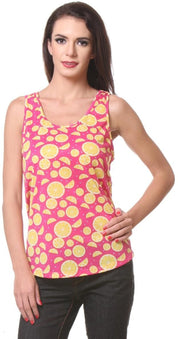 Kotty Women's Pink Lemon Print Sleeveless Casual Tank Top