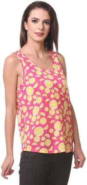 Kotty Women's Pink Lemon Print Sleeveless Casual Tank Top