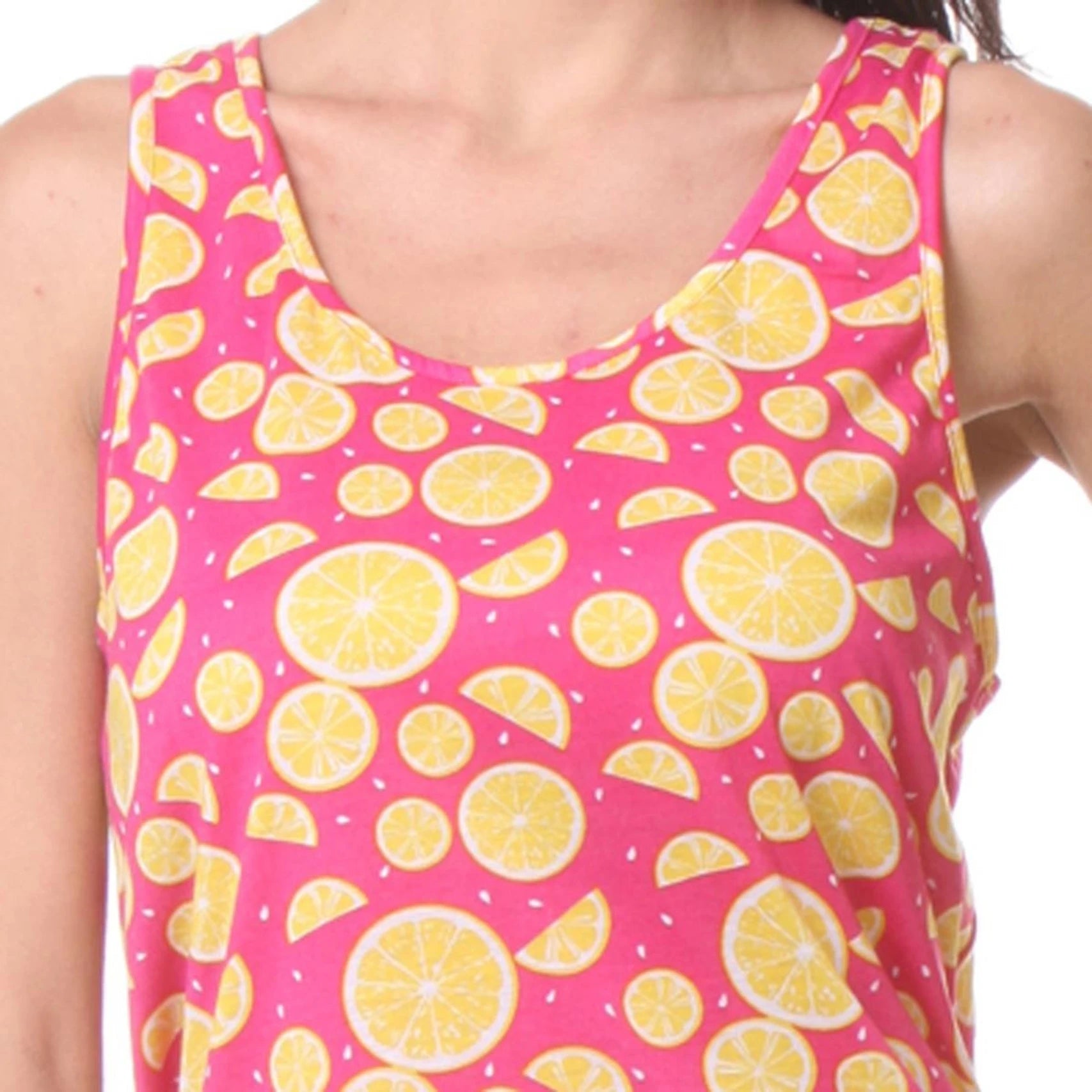 Kotty Women's Pink Lemon Print Sleeveless Casual Tank Top