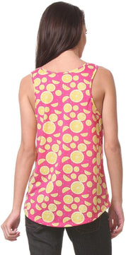 Kotty Women's Pink Lemon Print Sleeveless Casual Tank Top