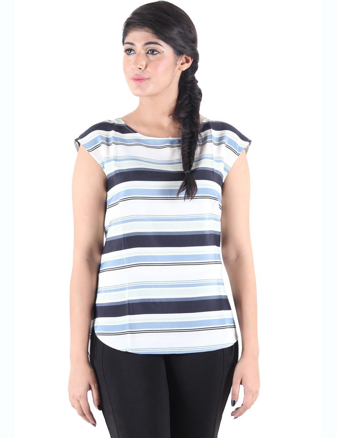 KOTTY Party Sleeveless Self Design Women Black Top 