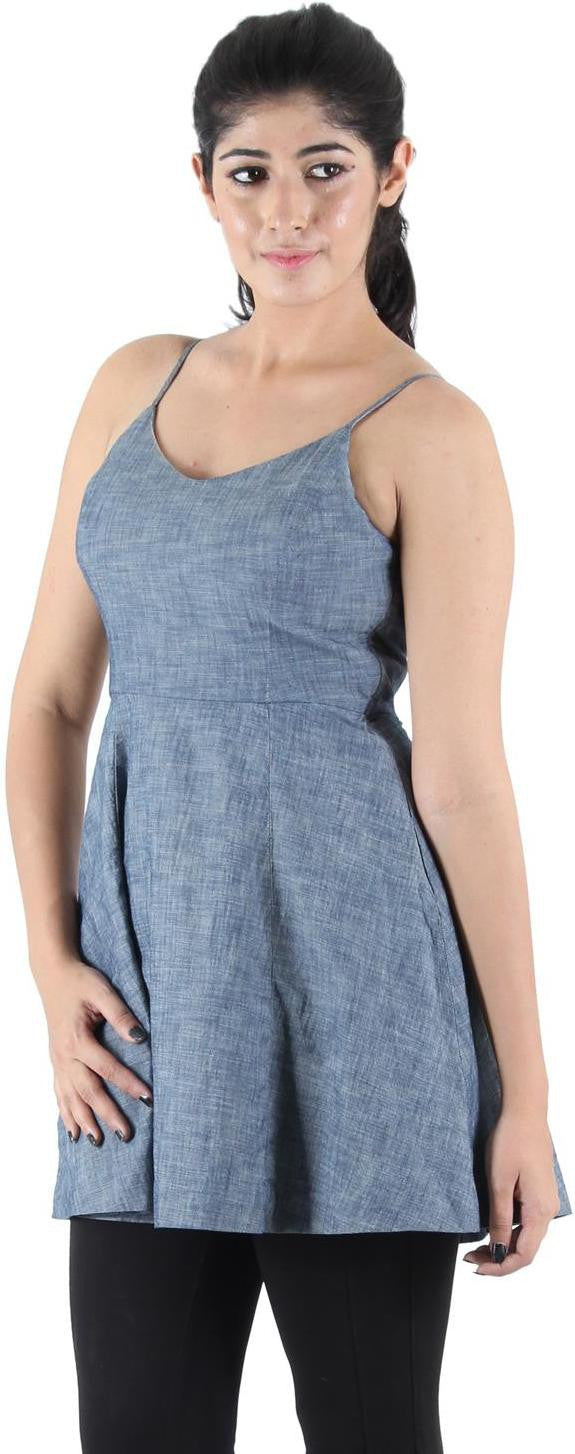 KOTTY Party Sleeveless Self Design Women Blue Top 