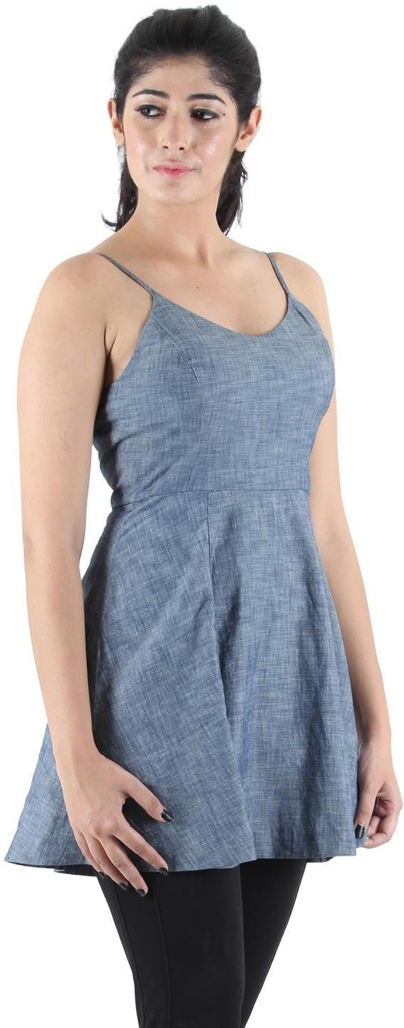 KOTTY Party Sleeveless Self Design Women Blue Top 
