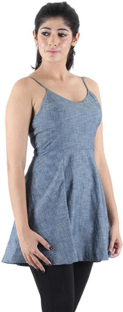 KOTTY Party Sleeveless Self Design Women Blue Top 