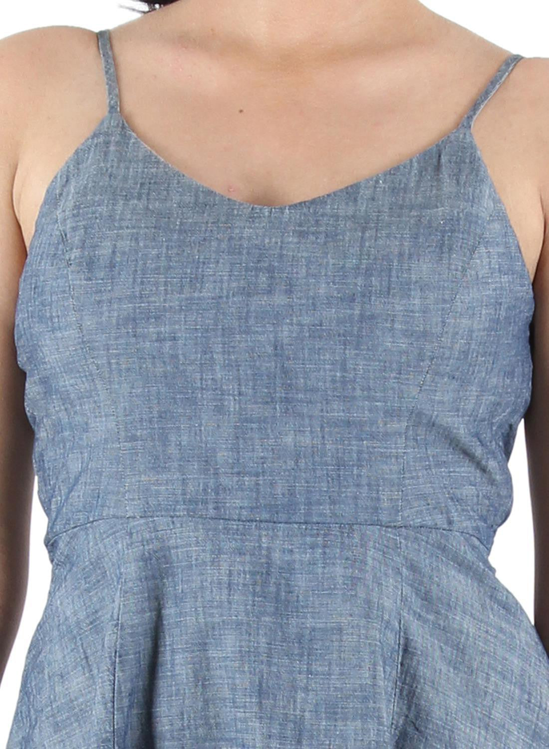 KOTTY Party Sleeveless Self Design Women Blue Top 