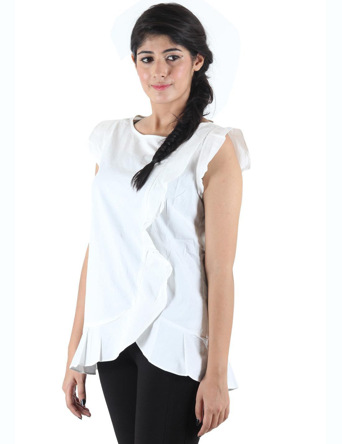 KOTTY Party Sleeveless Self Design Women White Top 