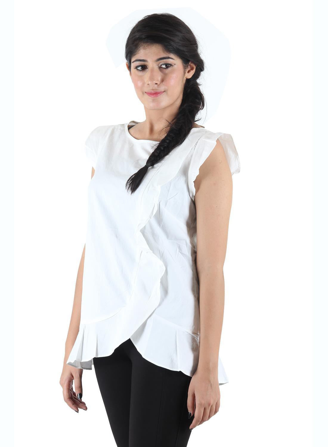 KOTTY Party Sleeveless Self Design Women White Top 