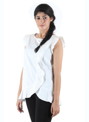 KOTTY Party Sleeveless Self Design Women White Top 