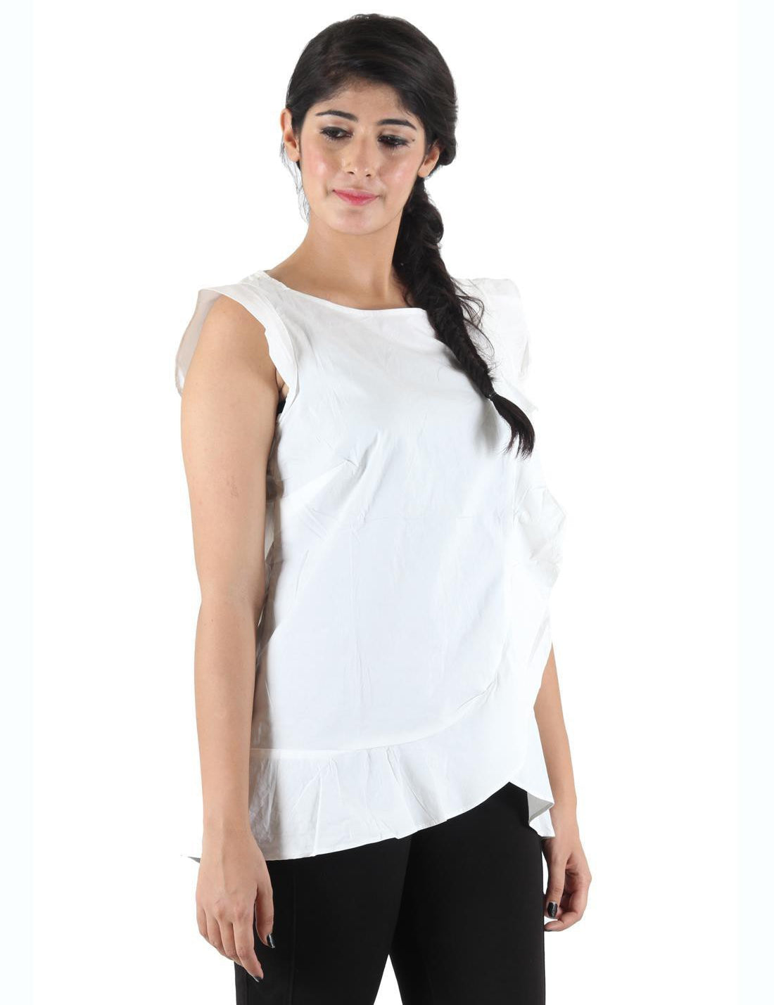 KOTTY Party Sleeveless Self Design Women White Top 