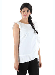 KOTTY Party Sleeveless Self Design Women White Top 
