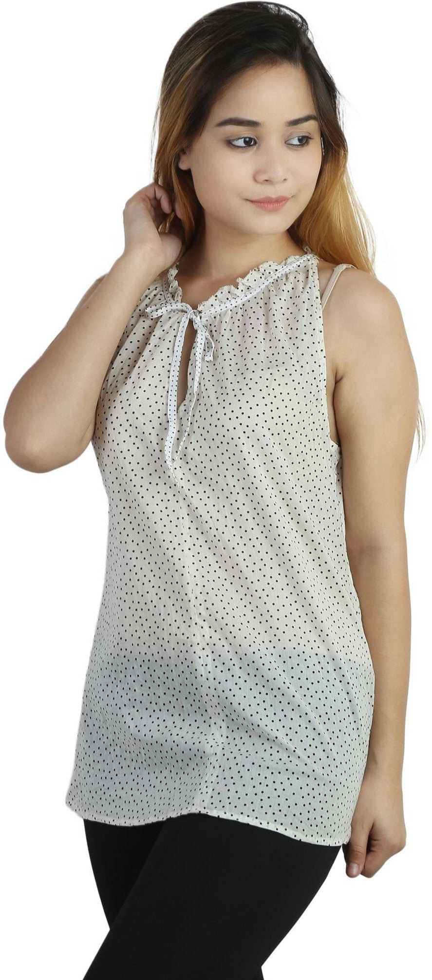 KOTTY Casual No Sleeve Polka Print Women Multicolor Top 