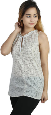 KOTTY Casual No Sleeve Polka Print Women Multicolor Top 