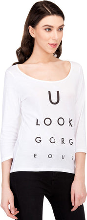 KOTTY Casual Regular Sleeve Printed Women White Top 