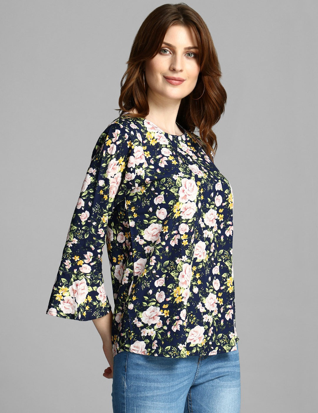 4 Sleeve Printed Women Multicolor Top 