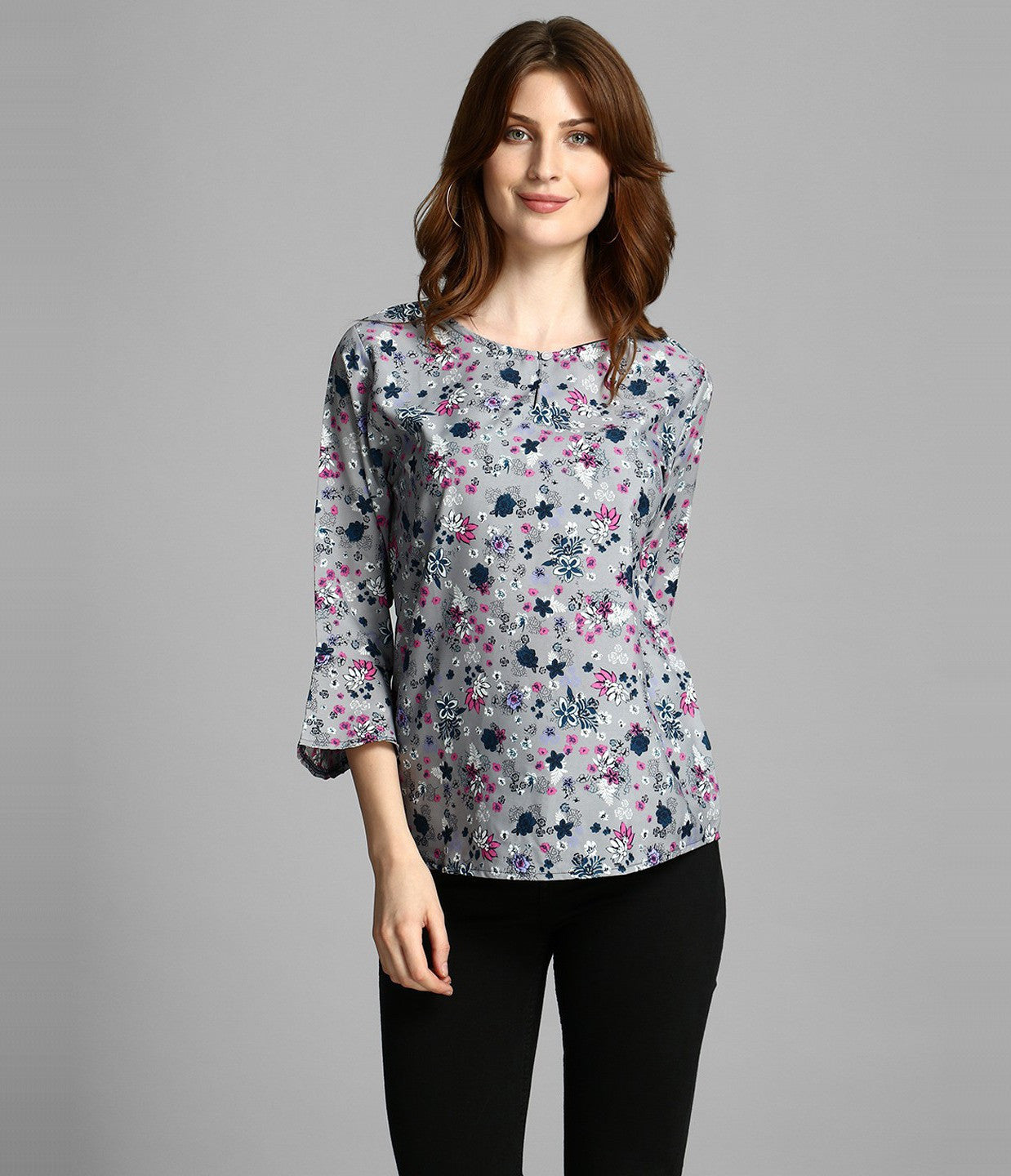 4 Sleeve Floral Print Women Multicolor Top 