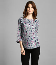 KOTTY Casual 3/4 Sleeve Floral Print Women Multicolor Top 