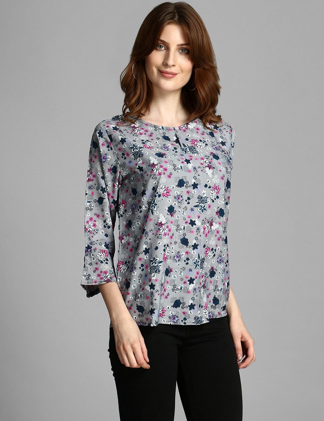 4 Sleeve Floral Print Women Multicolor Top 
