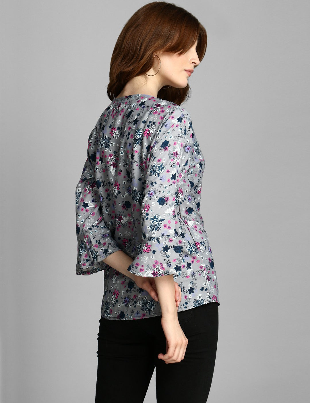 4 Sleeve Floral Print Women Multicolor Top 