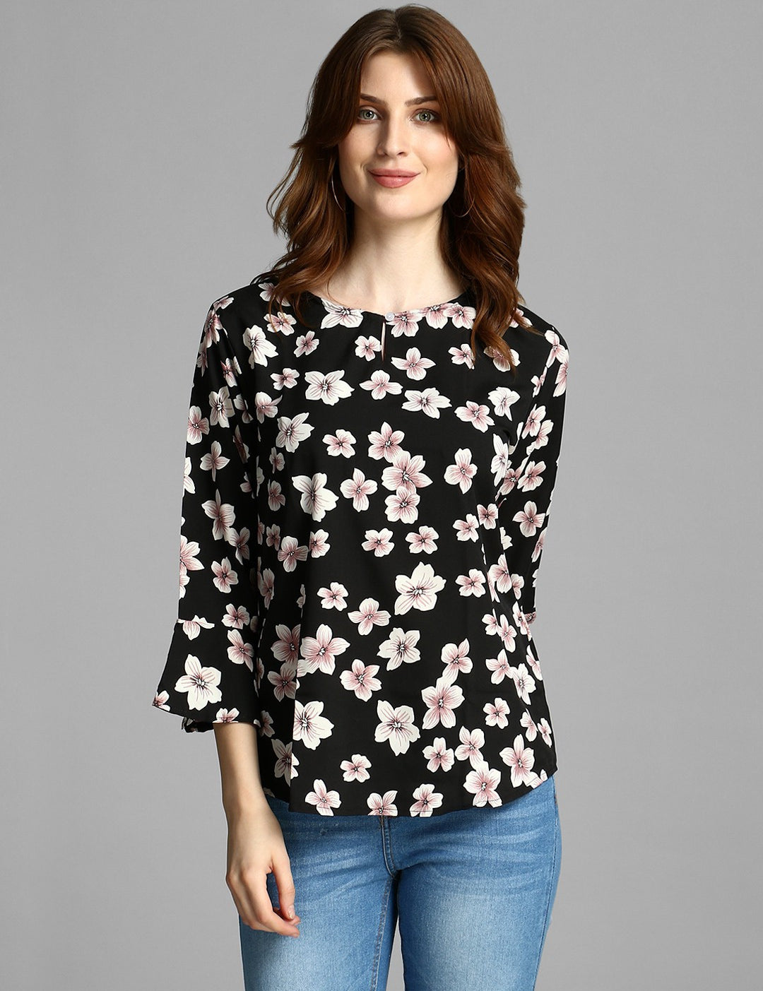 4 Sleeve Floral Print Women Multicolor Top 