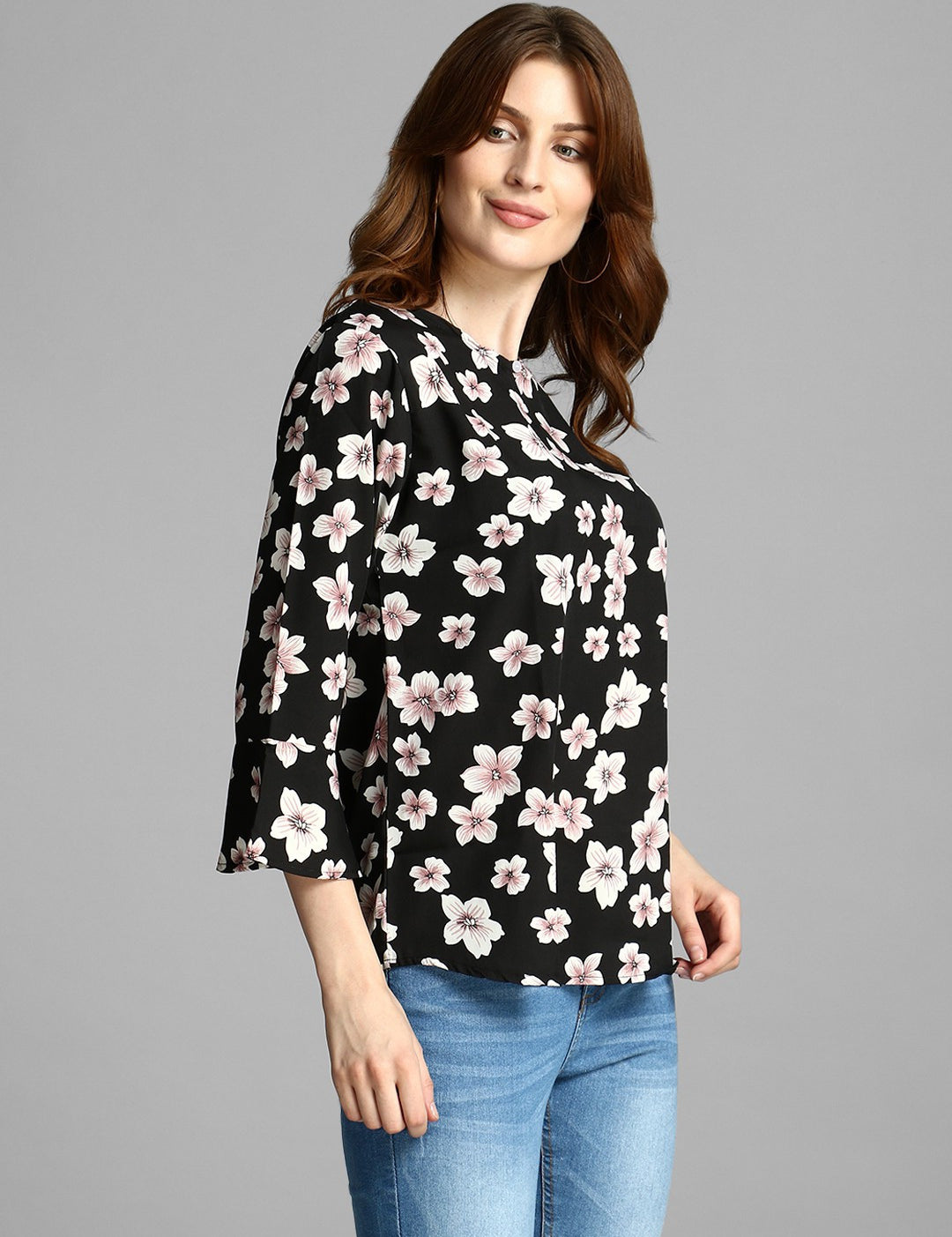 4 Sleeve Floral Print Women Multicolor Top 