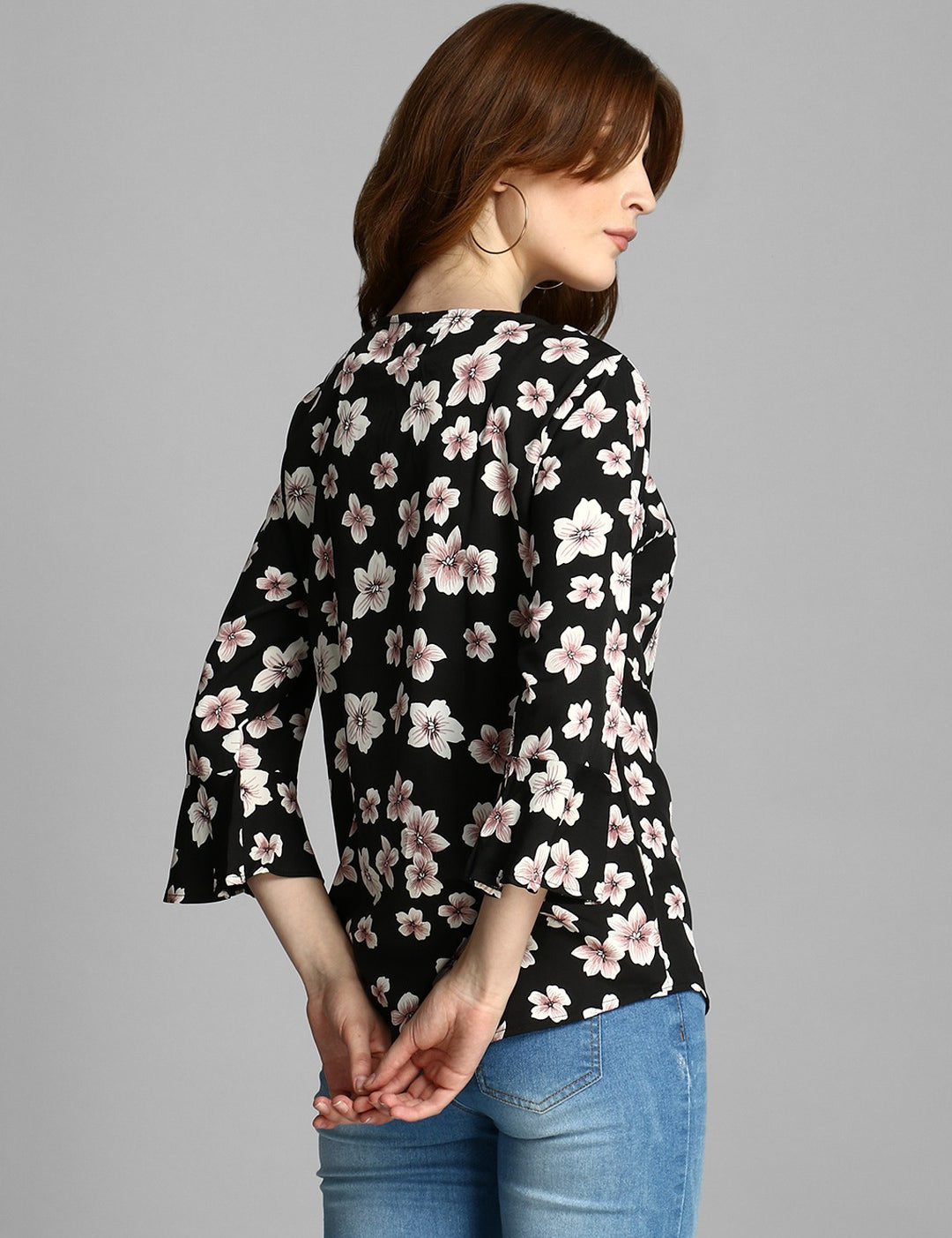 4 Sleeve Floral Print Women Multicolor Top 