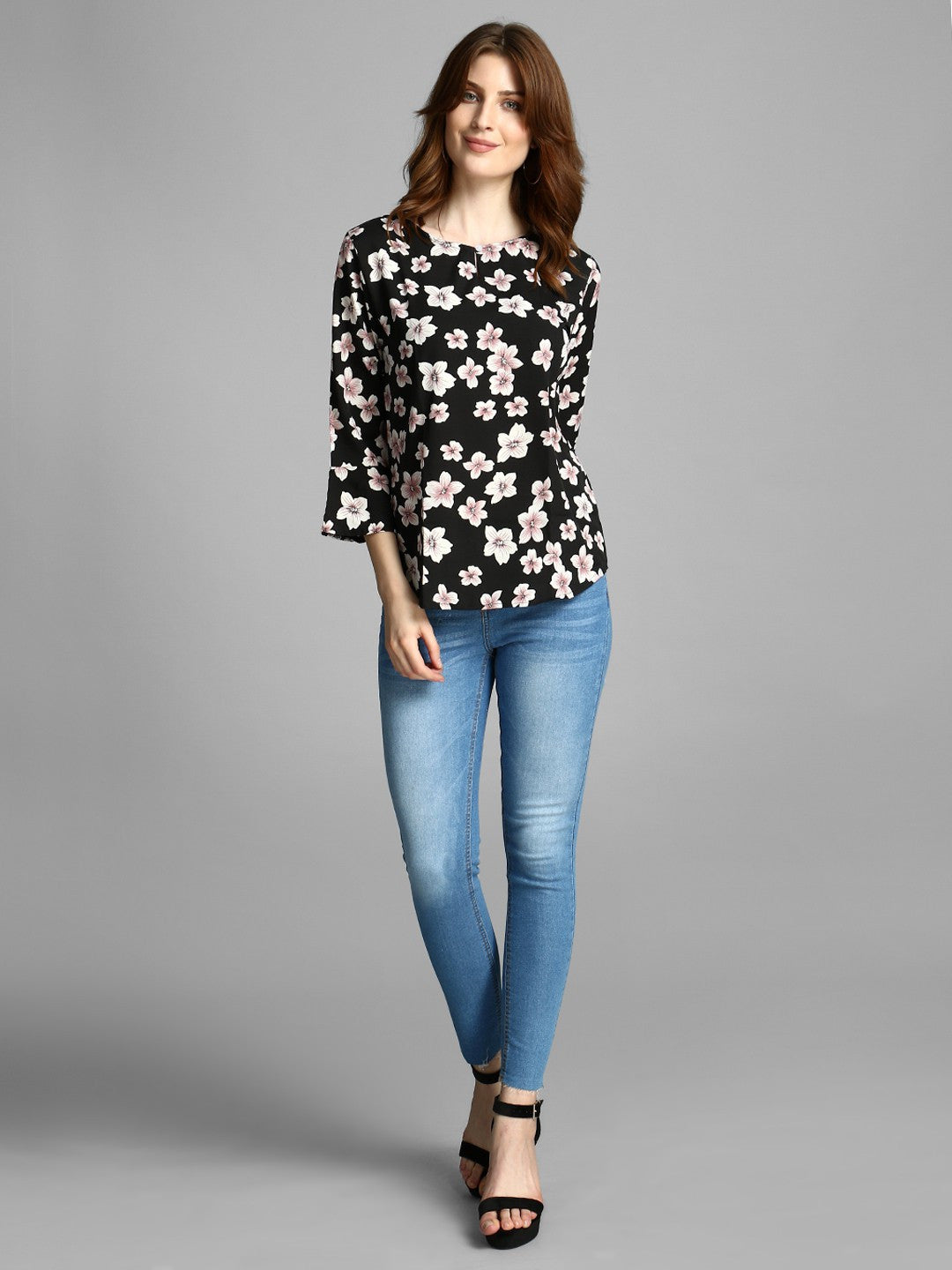 KOTTY Casual 3/4 Sleeve Floral Print Women Multicolor Top 