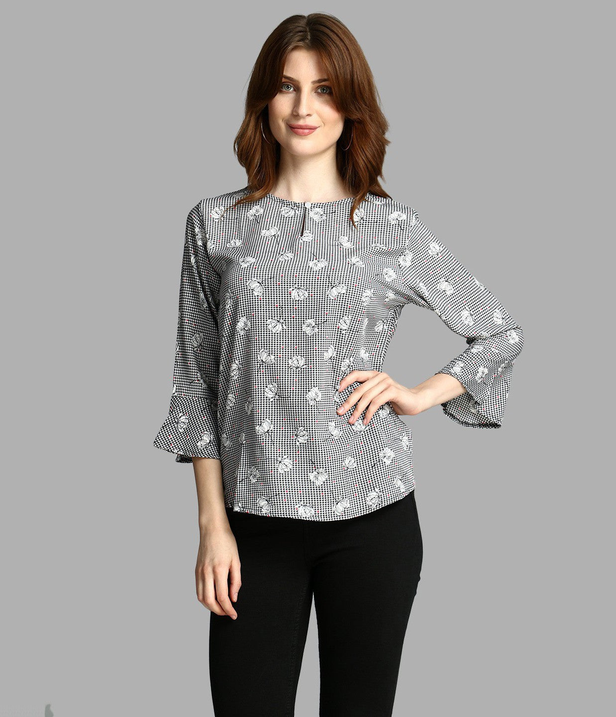 4 Sleeve Floral Print Women Multicolor Top 