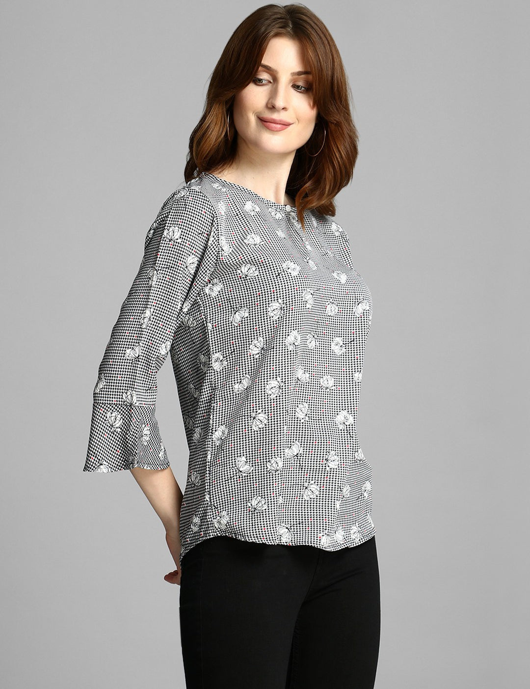 4 Sleeve Floral Print Women Multicolor Top 