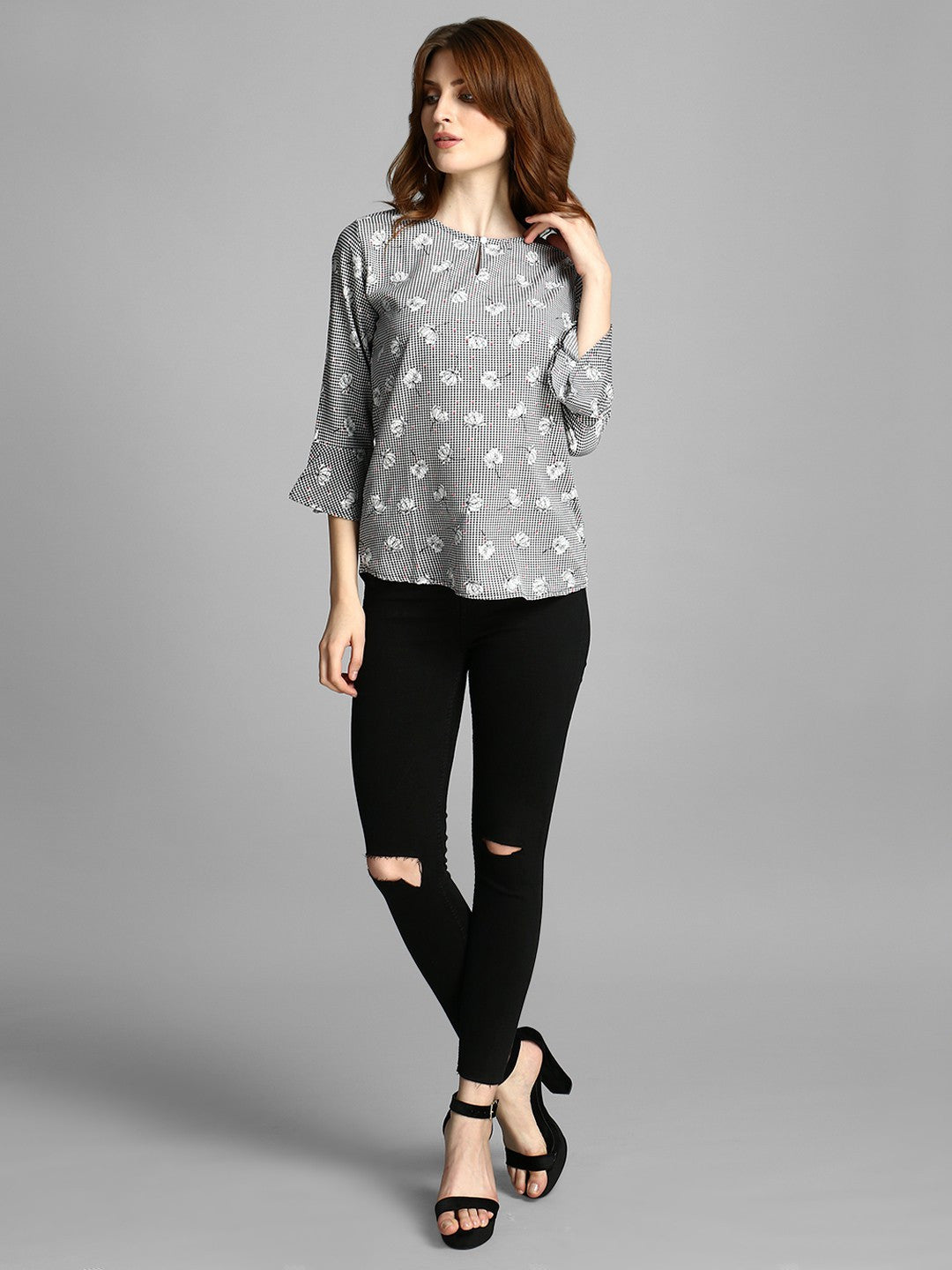 KOTTY Casual 3/4 Sleeve Floral Print Women Multicolor Top 