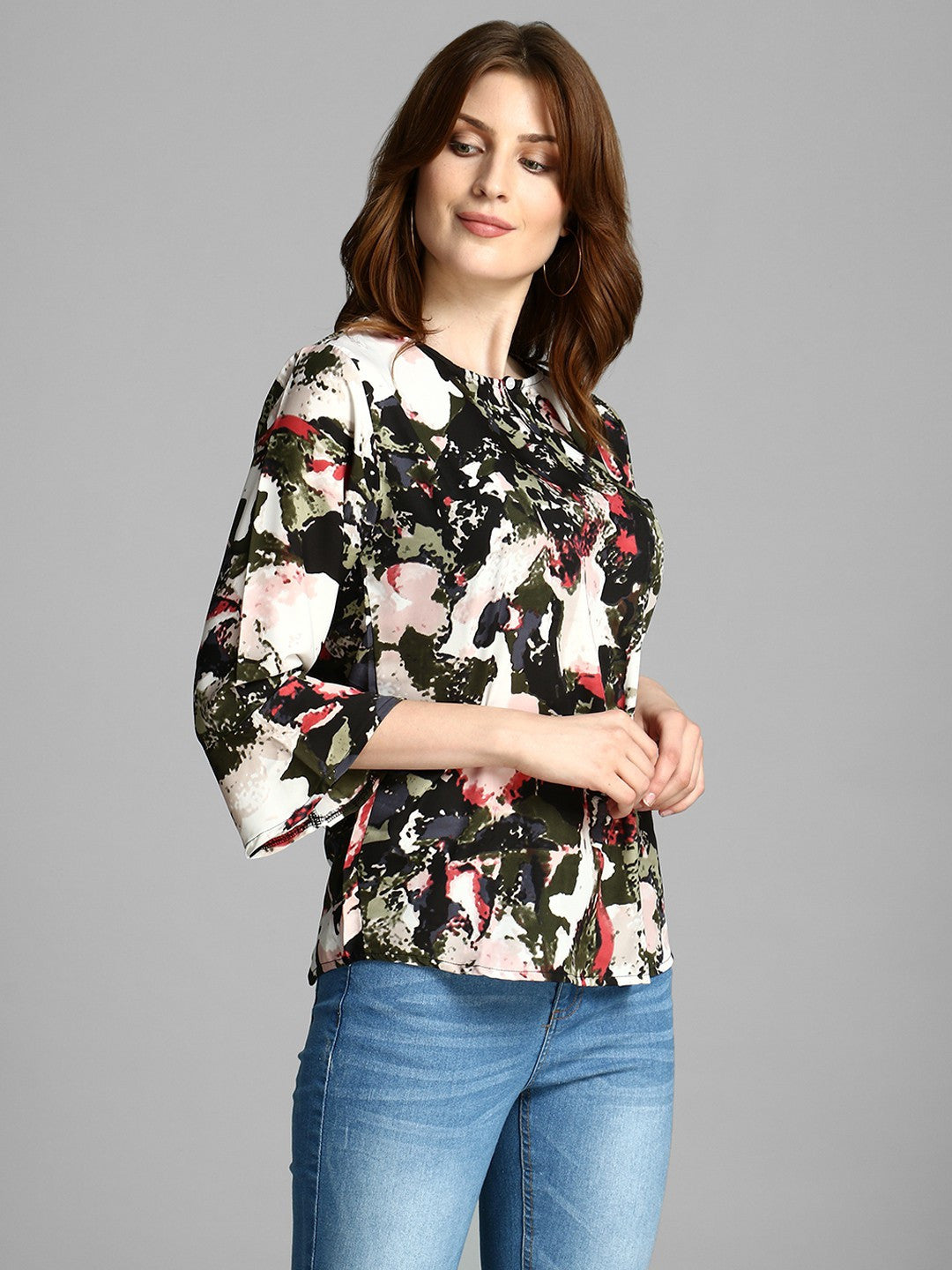 KOTTY Casual 3/4 Sleeve Floral Print Women Multicolor Top 