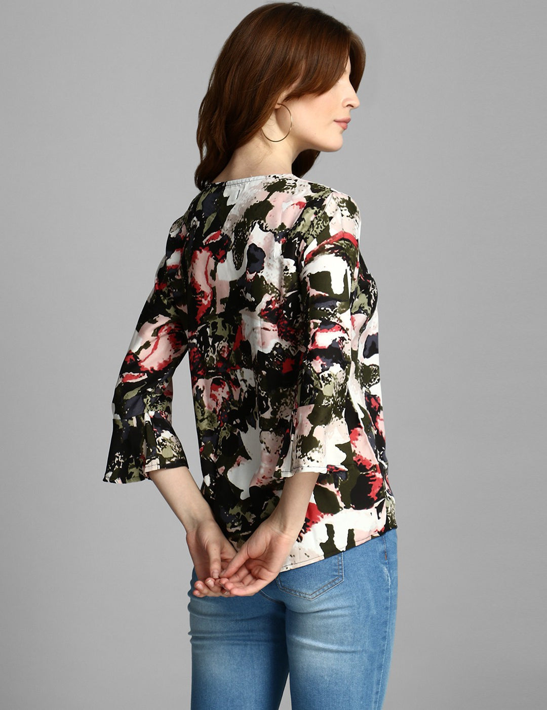 4 Sleeve Floral Print Women Multicolor Top 