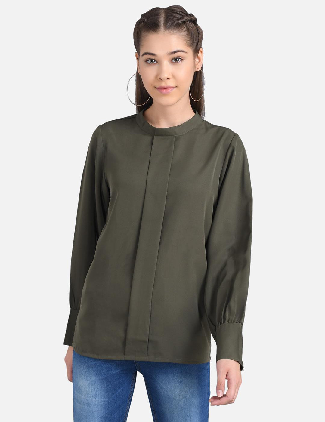 KOTTY Casual Full Sleeve Solid Women Green Top 