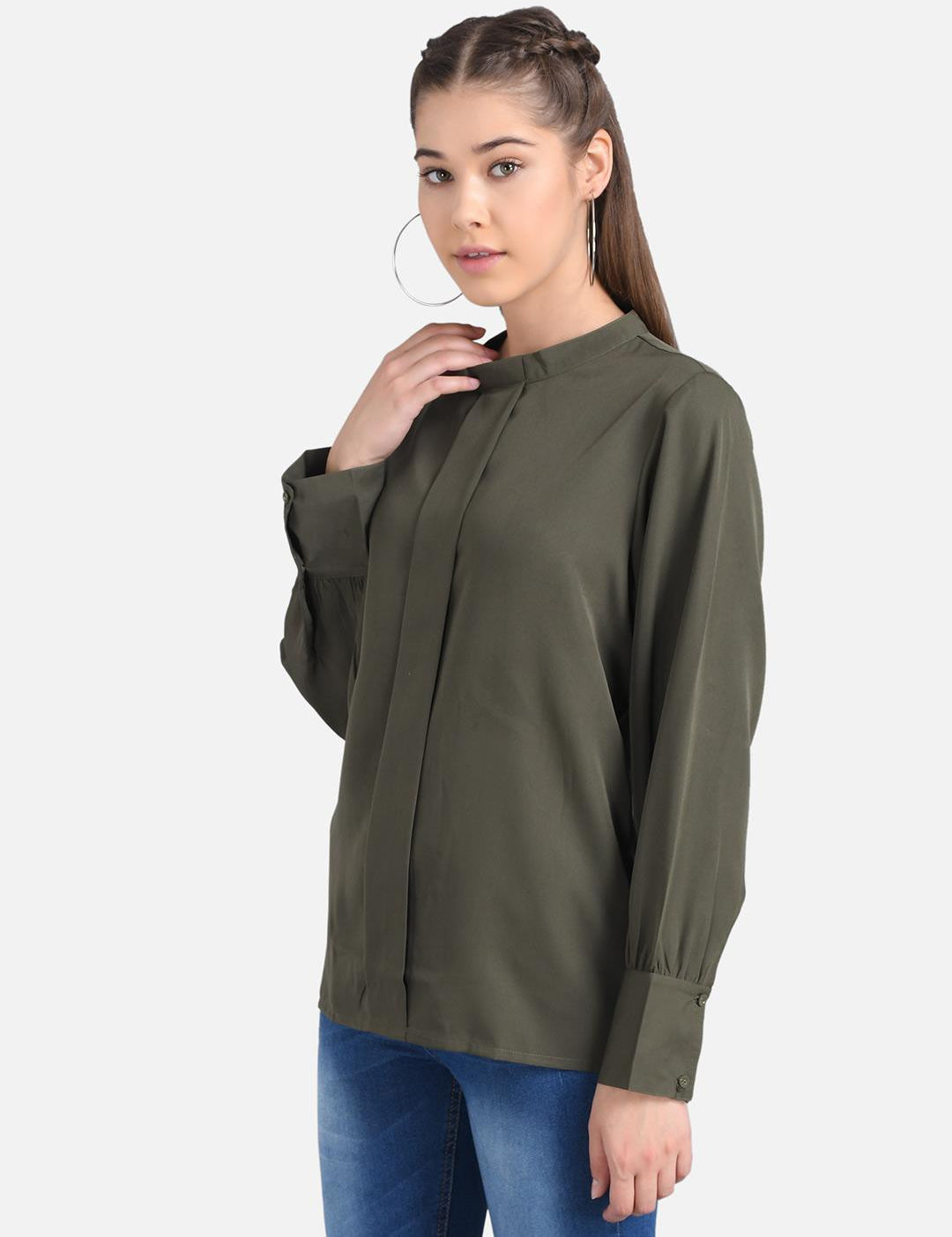 KOTTY Casual Full Sleeve Solid Women Green Top 