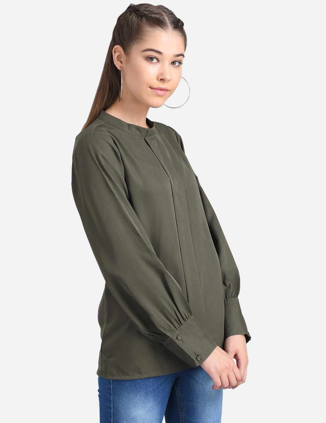 KOTTY Casual Full Sleeve Solid Women Green Top 