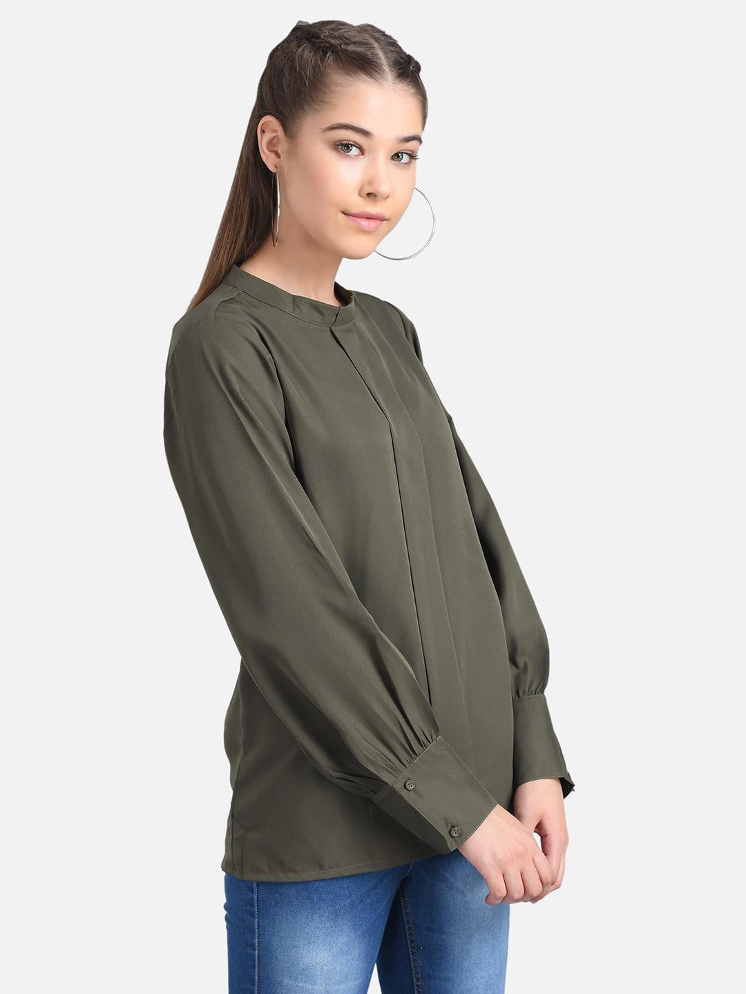KOTTY Casual Full Sleeve Solid Women Green Top 