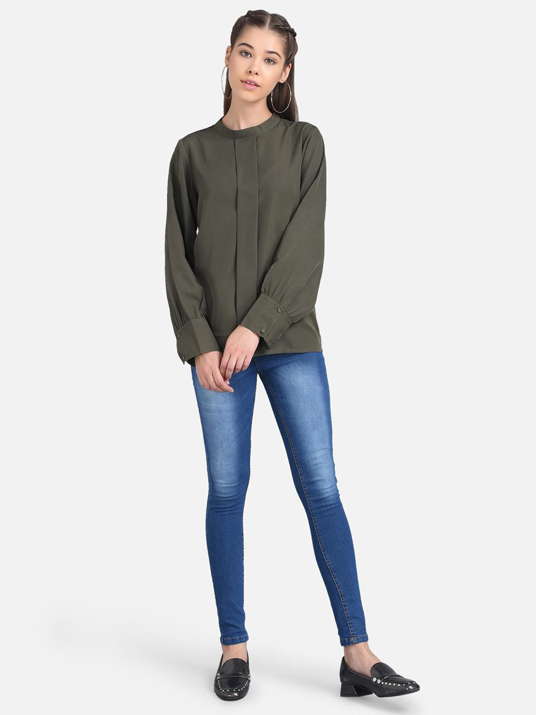 KOTTY Casual Full Sleeve Solid Women Green Top 
