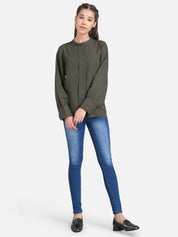 KOTTY Casual Full Sleeve Solid Women Green Top 