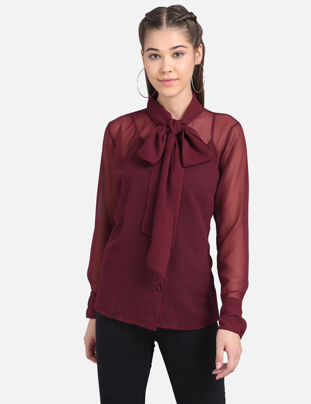 KOTTY Casual Full Sleeve Solid Women Maroon Top 
