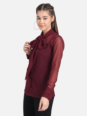 KOTTY Casual Full Sleeve Solid Women Maroon Top 