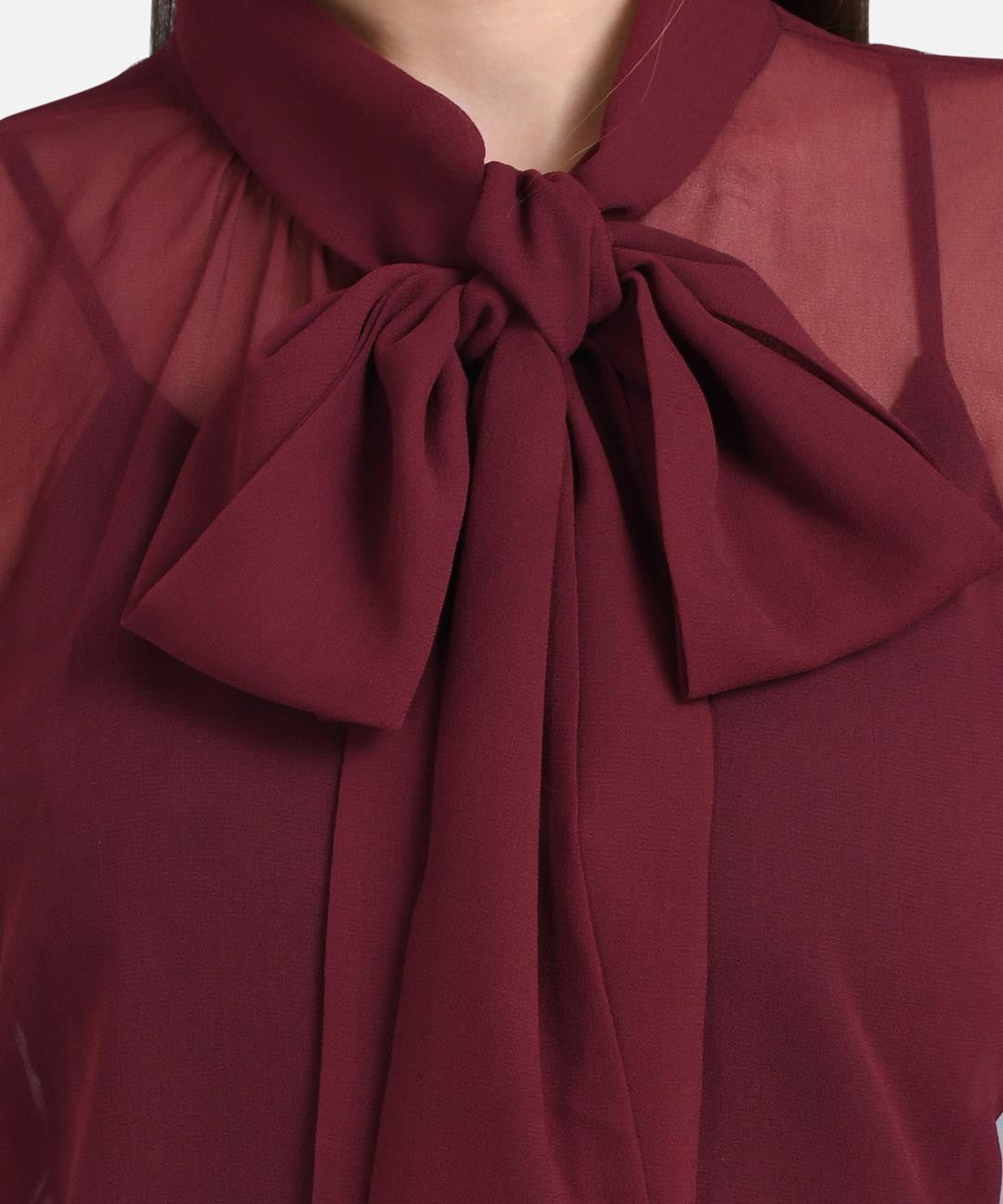 KOTTY Casual Full Sleeve Solid Women Maroon Top 